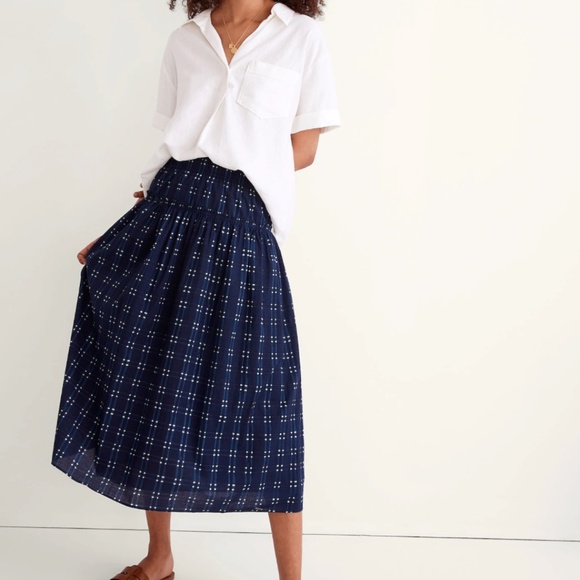 Madewell Pull-On Midi Skirt in Shibori Indigo Plaid - Picture 1 of 7